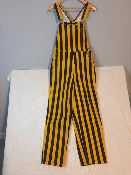 Game Bibs Pants - Game Bibs Striped Yellow & Black Unisex Wide-Leg Overalls Game Day Size Small